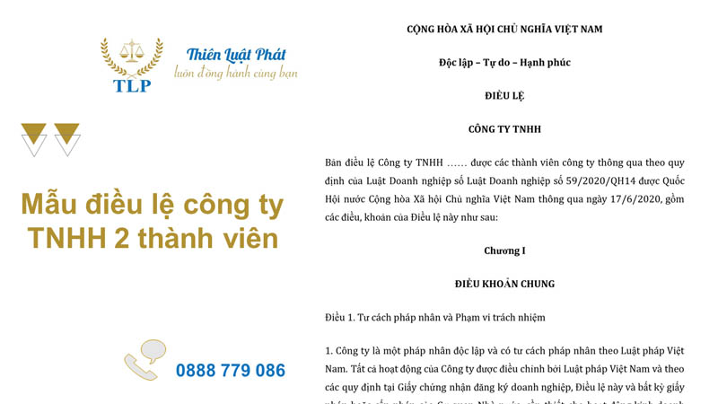 Mẫu điều lệ công ty TNHH 2 thành viên trở lên mới nhất